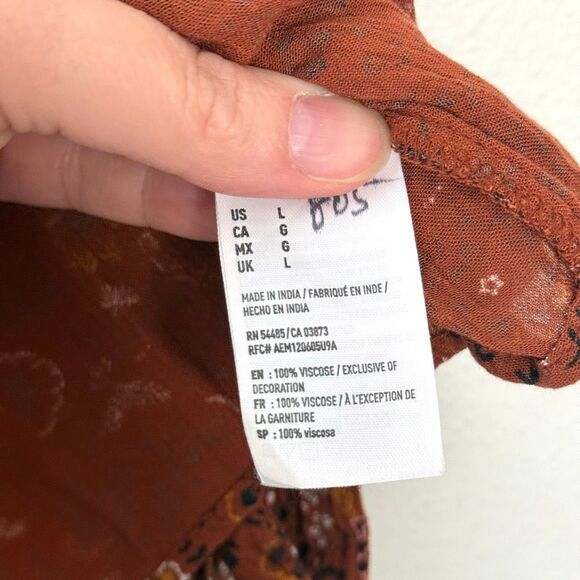 American Eagle Boho Floral Print Rust Blouse Size Large - Picture 5 of 9